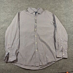Polo Ralph Lauren Shirt Men's L Classic Fit Stretch Plaid Brown Blue Preppy